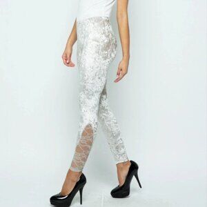 Vocal Women's Velvet Lace Leggings - Silver Taupe